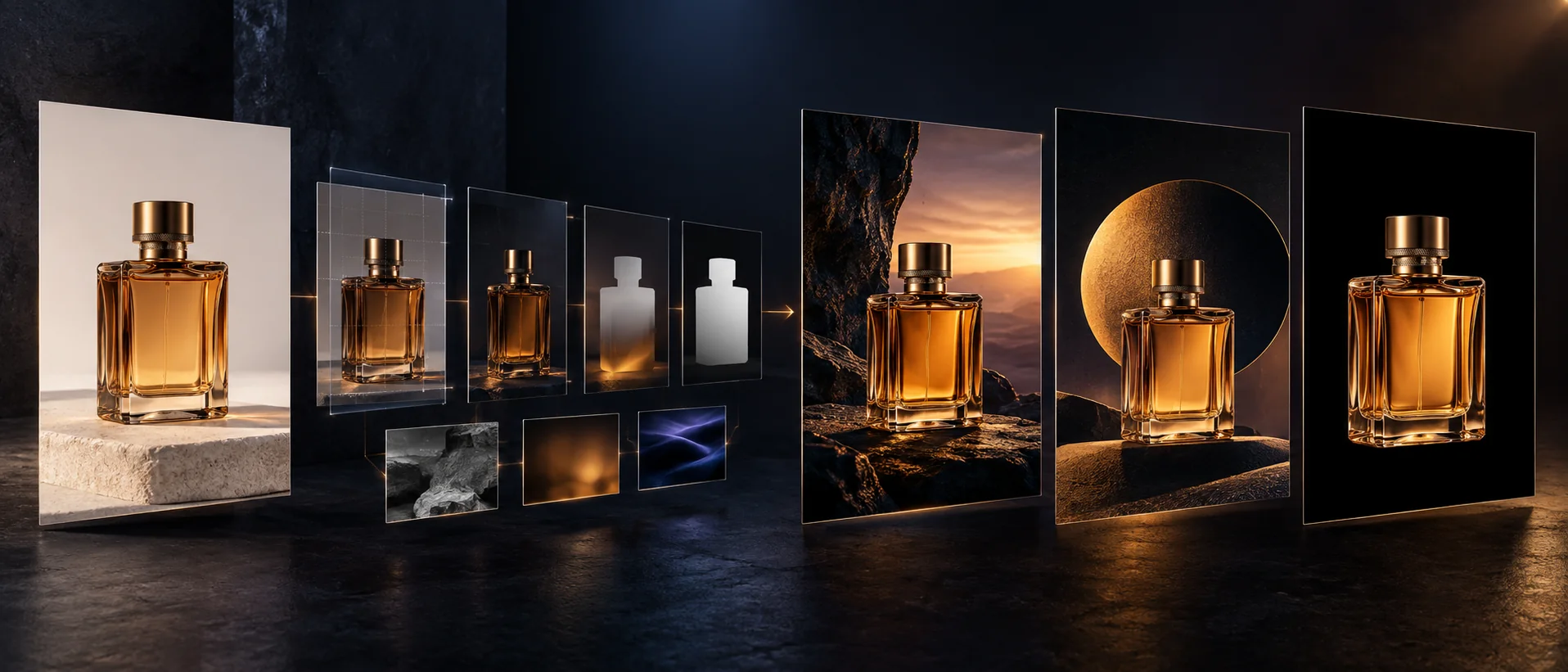 A reference board of product compositions and supporting visual ideas